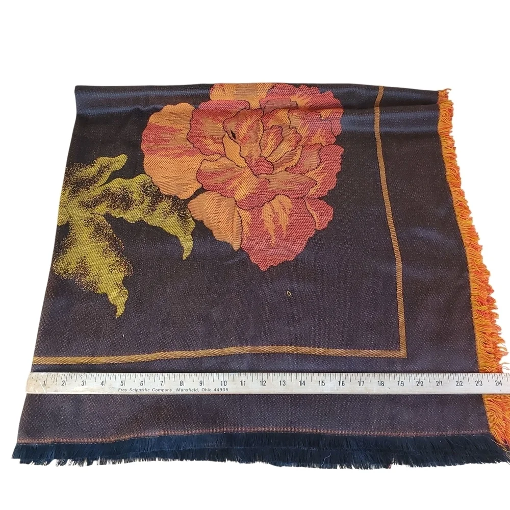 Gloria Vanderbilt Orange and Black Women's Scarf. Floral Design. 50x50. L0138